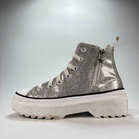 Converse Chuck Taylor Silver Glitter Platform High Top Sneaker Youth Size 2 - Picture 4 of 10